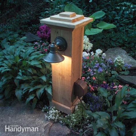 freestanding wooden box on pole outdoor electric light fixture|diy outdoor lighting fixtures.